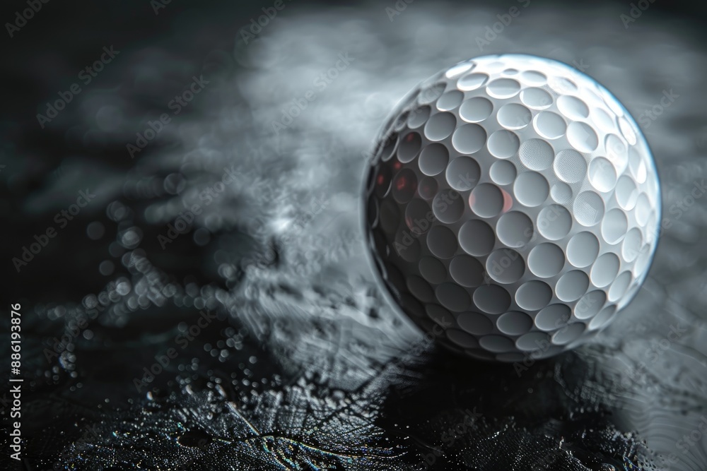 Golf ball on a wet surface with a dark background Golf ball on a wet surface with a dark background