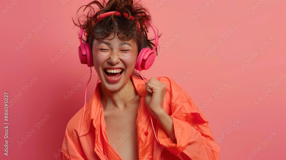 Young Woman with Headphones Smiling Young Woman with Headphones Smiling