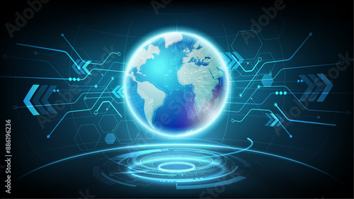 Futuristic technology globe in hologram globalization concept, world dots pattern transparent for digital graphic element, vector illustration