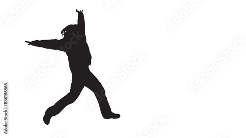 バランスを取りながら歩く女性のシルエット_ワイド