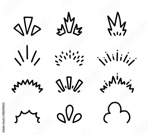 Set of Cartoon line art doodle of Comic expression sparkle element, Hand Drawn.