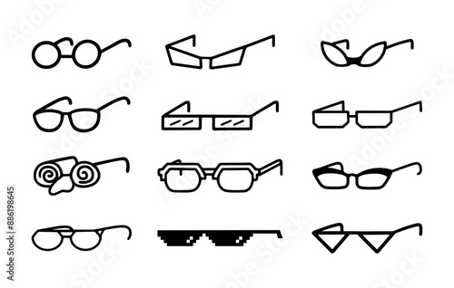 Set of Cartoon line art doodle of Glasses, Hand Drawn.