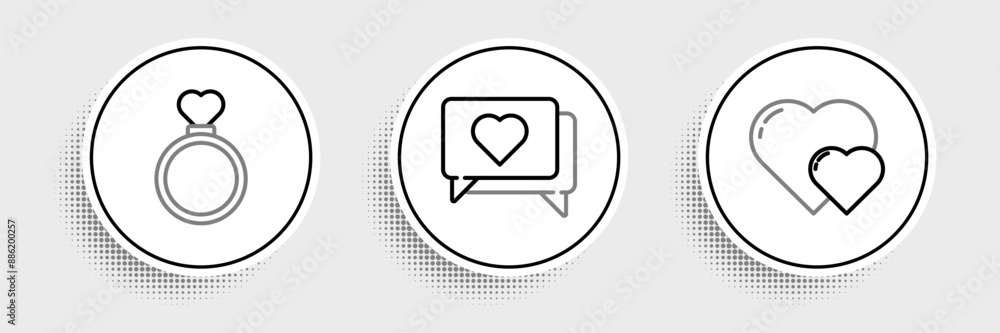 Set line Heart, Wedding rings and Like and heart icon. Vector Set line Heart, Wedding rings and Like and heart icon. Vector