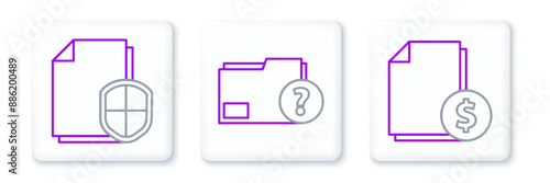 Set line Finance document, Document protection concept and Unknown folder icon. Vector