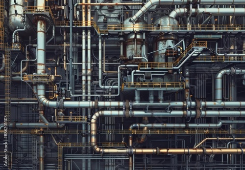 Intricate Industrial Piping System with Metallic and Rusty Colors