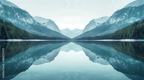 Tranquil Lake Reflection with Perfect Symmetry and Majestic Mountain Background