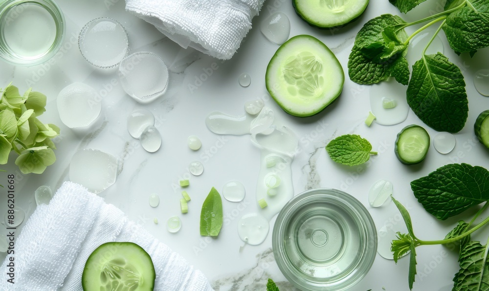 Refreshing cucumber water and towels detox and hydratio Refreshing cucumber water and towels detox and hydratio