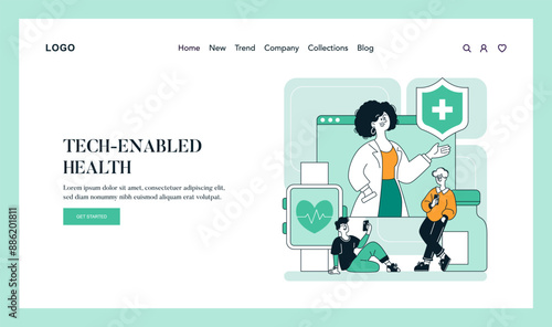 Tech Enabled Health. Flat Vector Illustration