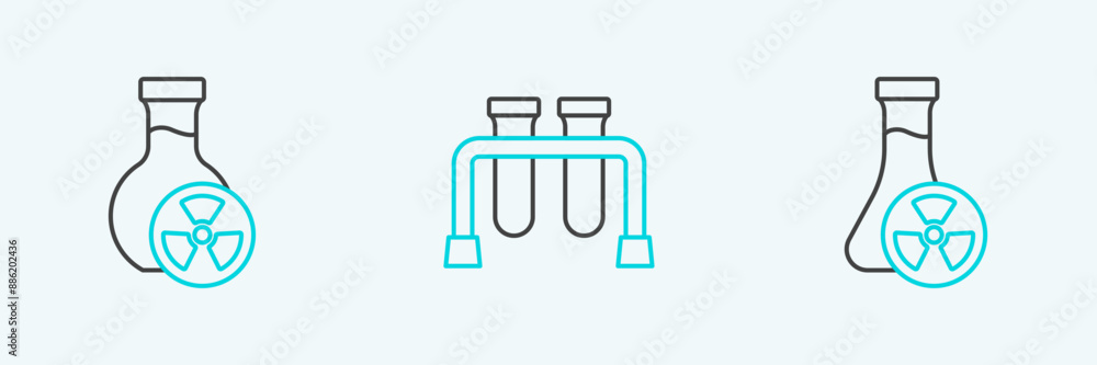 Set line Test tube with toxic liquid, and icon. Vector Set line Test tube with toxic liquid, and icon. Vector