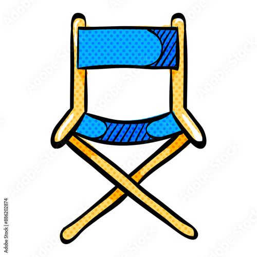 Movie director chair halftone icon hand drawn color vector illustration