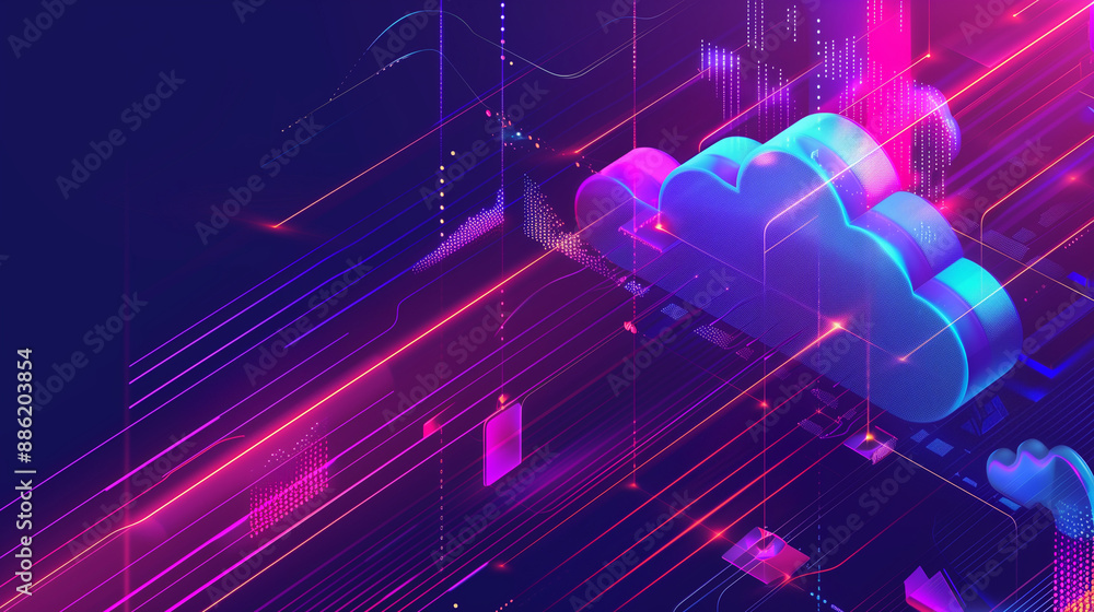 Naklejka premium Landing page banner Copy: Title: BOOST NETWORK EFFICIENCY ACROSS DIVERSE CLOUDS Subheading: Streamline your cloud-to-cloud, cloud-to-data centre, and data centre-to-data centre