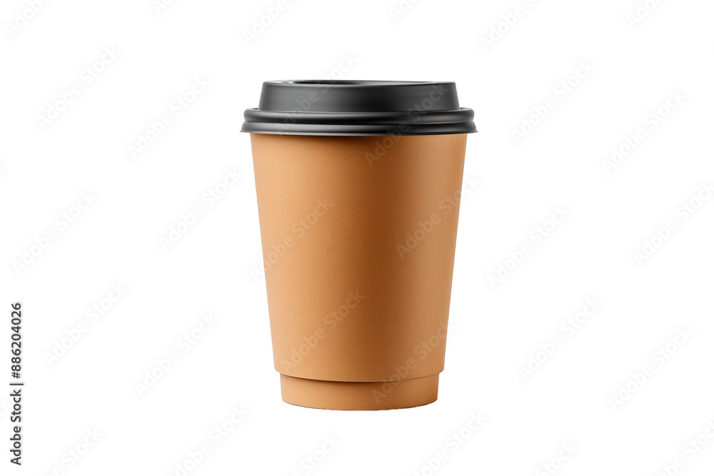 A Simple Brown Paper Cup With a Black Lid Ready for Coffee or Tea on a White or Clear Surface PNG Transparent Background. A Simple Brown Paper Cup With a Black Lid Ready for Coffee or Tea on a White or Clear Surface PNG Transparent Background.