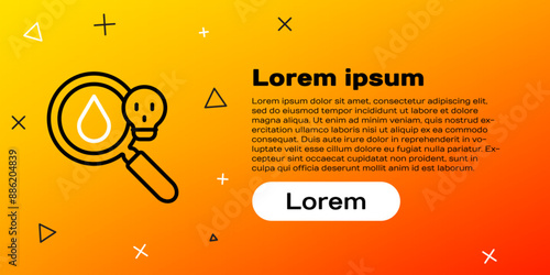 Line Poisonous research magnifying glass icon isolated on yellow background. Colorful outline concept. Vector