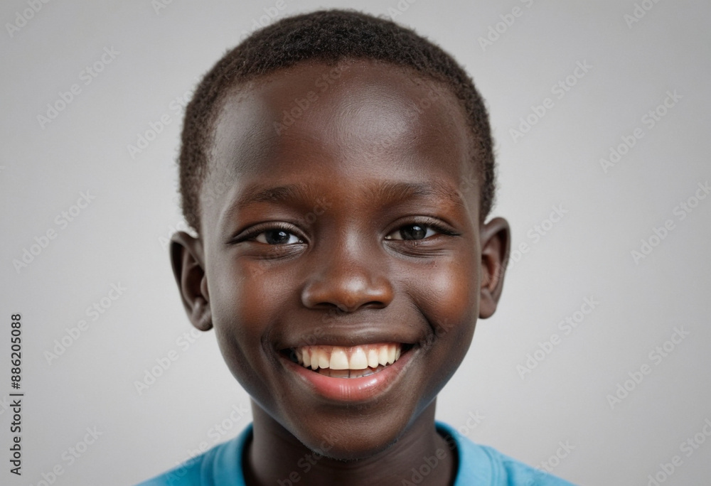Portrait view of a regular happy smiling South Sudan boy, ultra realistic, candid, social media, avatar image, plain solid background Portrait view of a regular happy smiling South Sudan boy, ultra realistic, candid, social media, avatar image, plain solid background
