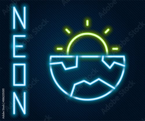 Glowing neon line Earth core structure crust icon isolated on black background. Colorful outline concept. Vector