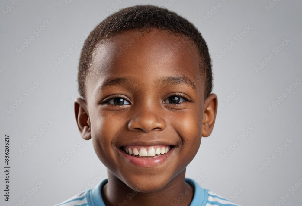 Naklejka premium Portrait view of a regular happy smiling Angola boy, ultra realistic, candid, social media, avatar image, plain solid background