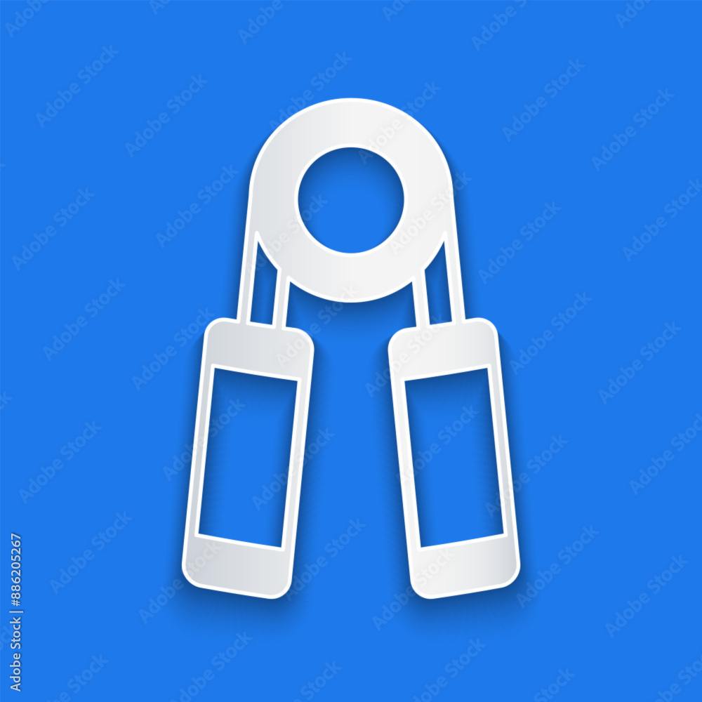 Paper cut Sport expander icon isolated on blue background. Sport equipment. Paper art style. Vector Paper cut Sport expander icon isolated on blue background. Sport equipment. Paper art style. Vector
