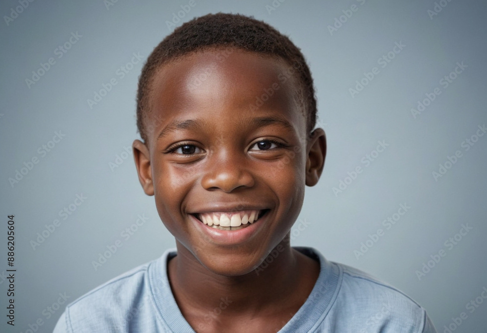Portrait view of a regular happy smiling Congo boy, ultra realistic, candid, social media, avatar image, plain solid background Portrait view of a regular happy smiling Congo boy, ultra realistic, candid, social media, avatar image, plain solid background