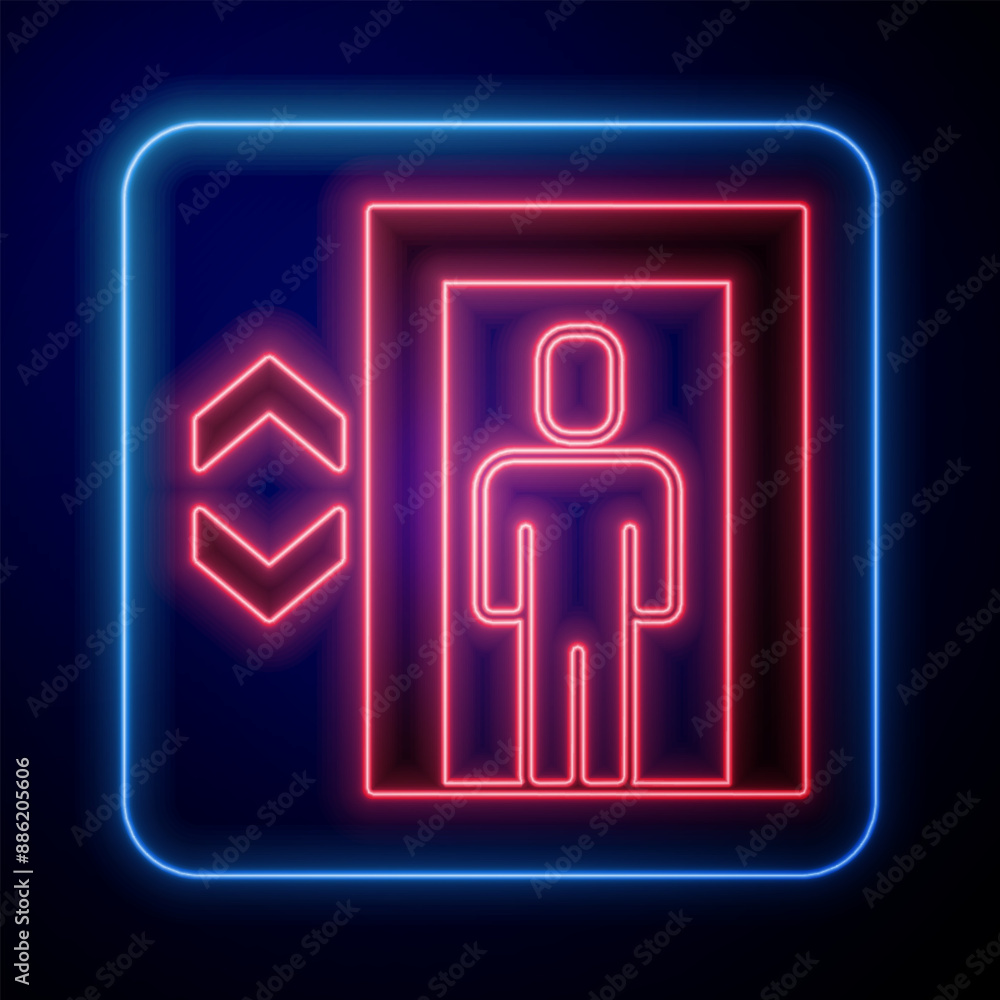 Glowing neon Lift icon isolated on black background. Elevator symbol. Vector Glowing neon Lift icon isolated on black background. Elevator symbol. Vector