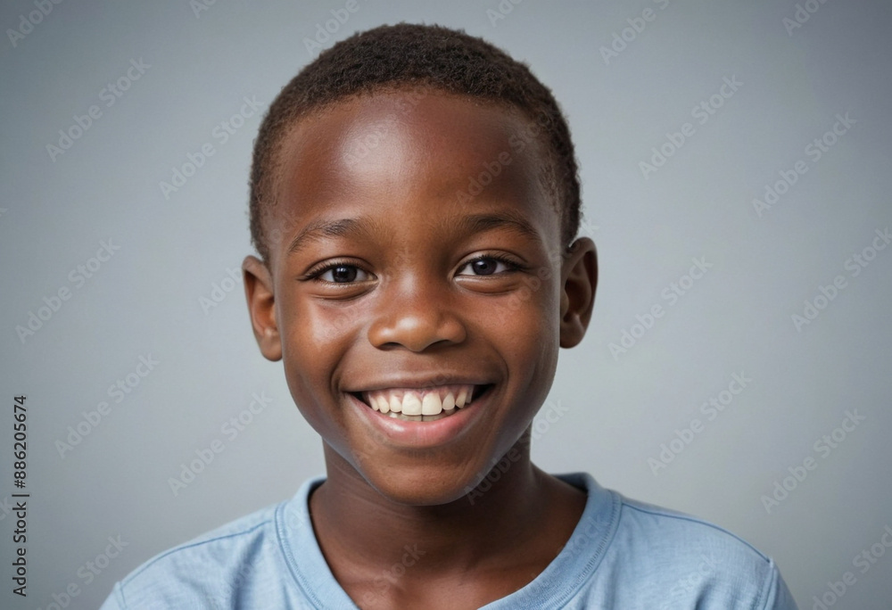 Portrait view of a regular happy smiling Republic of the Congo boy, ultra realistic, candid, social media, avatar image, plain solid background