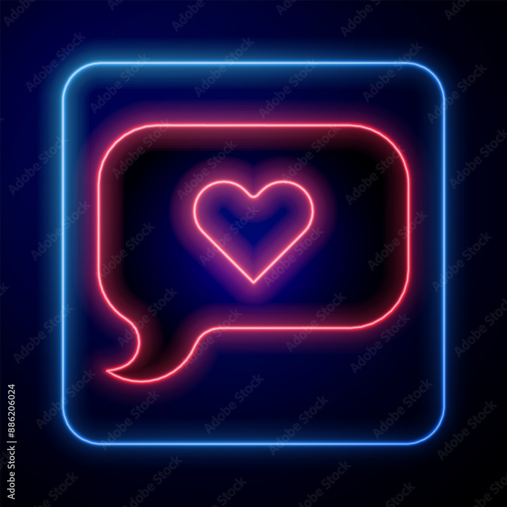 Glowing neon Heart in speech bubble icon isolated on black background. Happy Valentines day. Vector Glowing neon Heart in speech bubble icon isolated on black background. Happy Valentines day. Vector