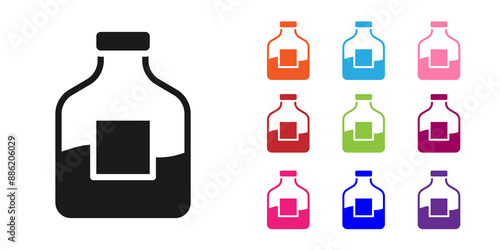 Black Glass bottle of vodka icon isolated on white background. Set icons colorful. Vector