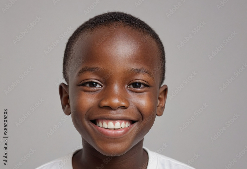Portrait view of a regular happy smiling Liberia boy, ultra realistic, candid, social media, avatar image, plain solid background
