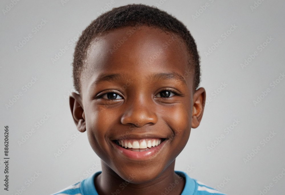 Portrait view of a regular happy smiling Liberia boy, ultra realistic, candid, social media, avatar image, plain solid background