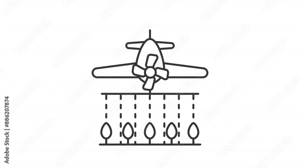 Aerial spraying line animation. Animated plane and field with crop icon. Farming practices. Agribusiness. Black illustration on white background. HD video with alpha channel. Motion graphic Aerial spraying line animation. Animated plane and field with crop icon. Farming practices. Agribusiness. Black illustration on white background. HD video with alpha channel. Motion graphic