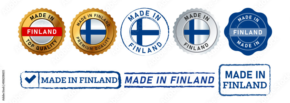 Naklejka premium made in finland seal badge and stamp label sticker sign for product manufactured country