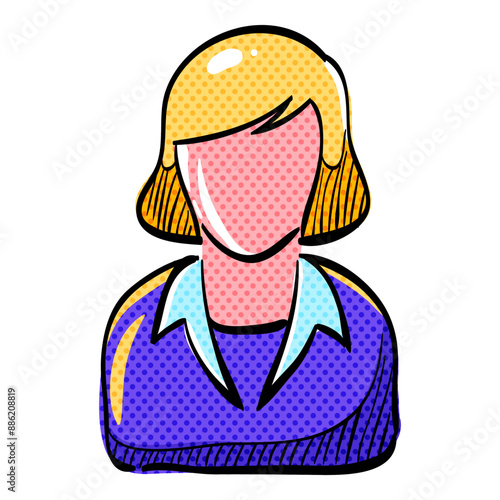 Female receptionist halftone icon hand drawn color vector illustration