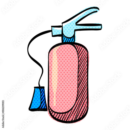 Fire extinguisher halftone icon hand drawn color vector illustration
