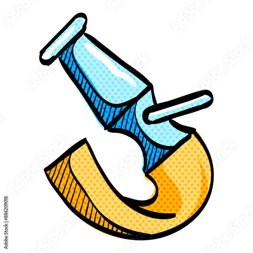 Fireman water hose halftone icon hand drawn color vector illustration