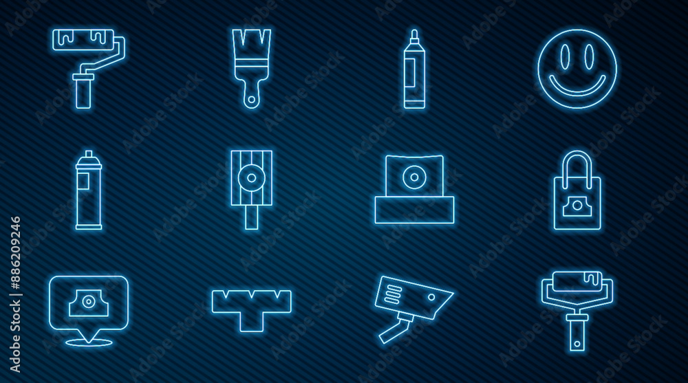 Set line Paint roller brush, Spray can nozzle cap, Marker pen, spray, and icon. Vector Set line Paint roller brush, Spray can nozzle cap, Marker pen, spray, and icon. Vector