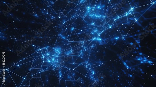 Wireframe background with a blue plexus effect, featuring sharp, geometric shapes and a dark, starry night sky. Simple, minimalist, and colorful.