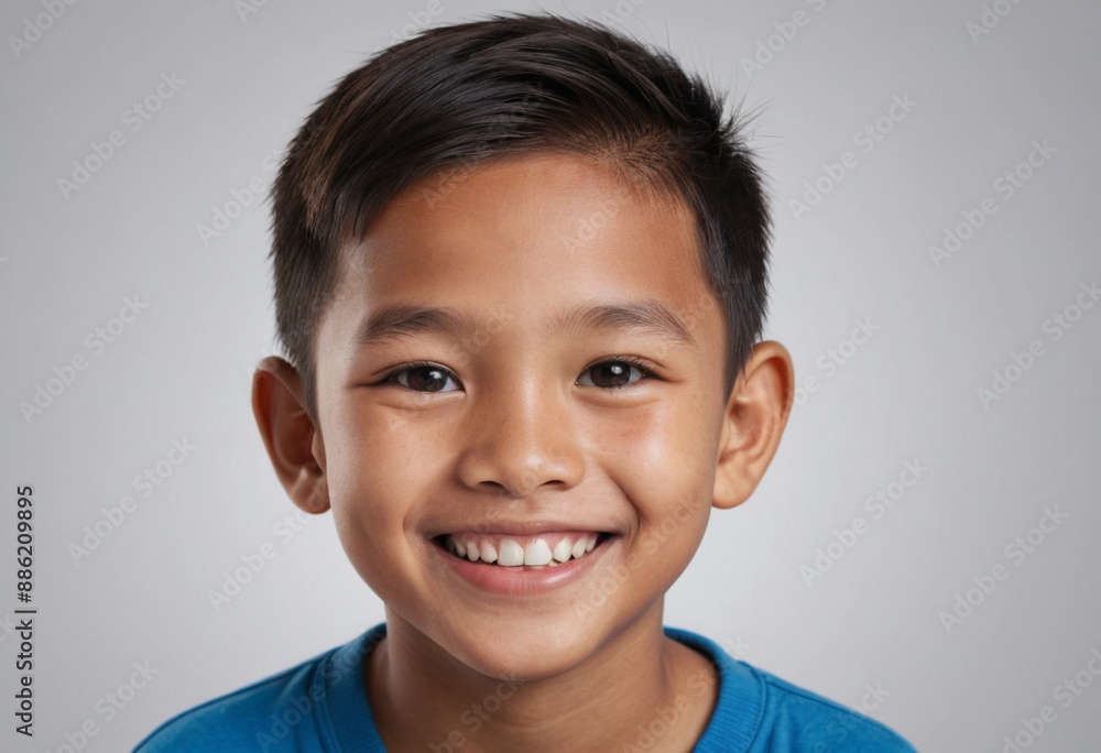 Portrait view of a regular happy smiling Laos boy, ultra realistic, candid, social media, avatar image, plain solid background Portrait view of a regular happy smiling Laos boy, ultra realistic, candid, social media, avatar image, plain solid background