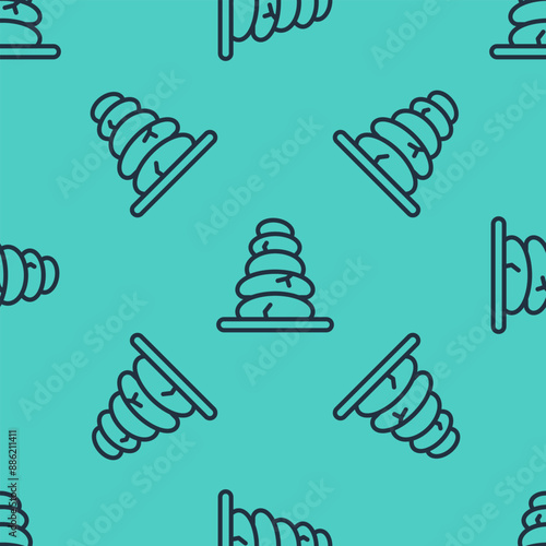 Black line Stack hot stones icon isolated seamless pattern on green background. Spa salon accessory. Vector