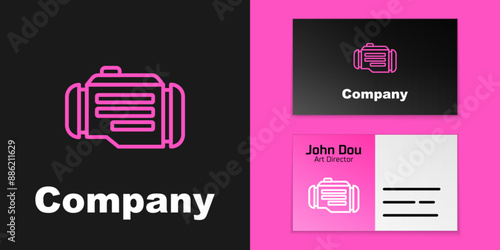 Pink line Check engine icon isolated on black background. Logo design template element. Vector