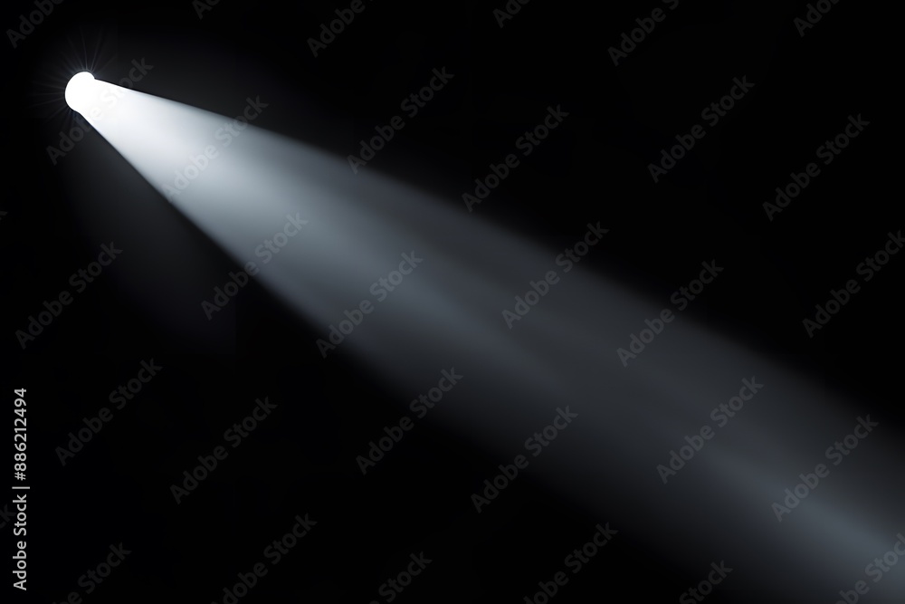 Focused bright spotlight on a solid black background, enhancing dramatic atmosphere Focused bright spotlight on a solid black background, enhancing dramatic atmosphere
