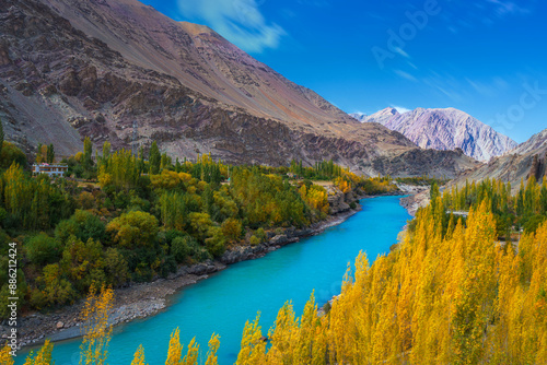 Landscape photography, river view of Ladakh India in Autumn. Himalayas, Ladakh, India. photo