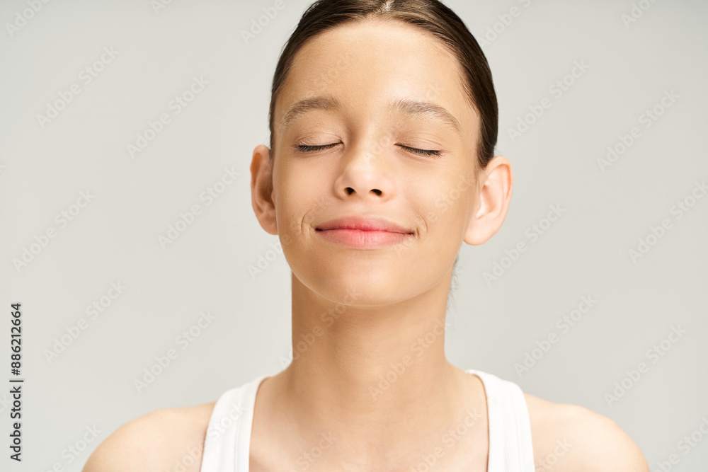 A teenage girl in vibrant attire, eyes blissfully closed, dancing with grace and emotion. A teenage girl in vibrant attire, eyes blissfully closed, dancing with grace and emotion.