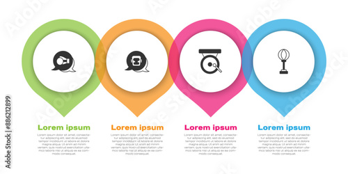 Set Boxing glove, helmet, gong and Punching bag. Business infographic template. Vector