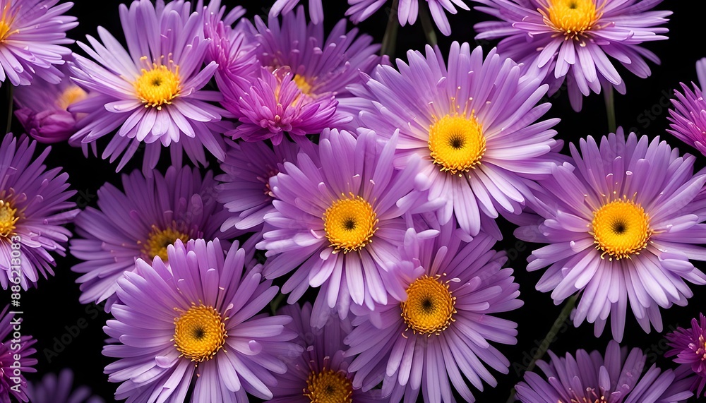 Isolate Aster Flowers On Black Background Isolate Aster Flowers On Black Background