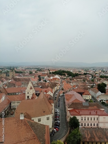  Aerial View of Historic Town on Overcast Day