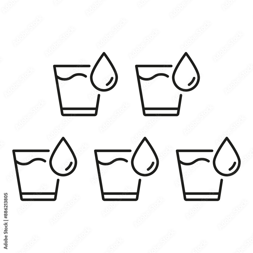 Hydration And Drinking Water Regularly Line Icon, Five Glasses Of Water With Droplets. Isolated Vector Illustration Hydration And Drinking Water Regularly Line Icon, Five Glasses Of Water With Droplets. Isolated Vector Illustration