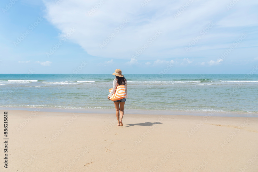 Lifestyle woman and relax chill on beach background. Travel summer vacations, copy space for banner.Summer vacations Lifestyle woman and relax chill on beach background. Travel summer vacations, copy space for banner.Summer vacations