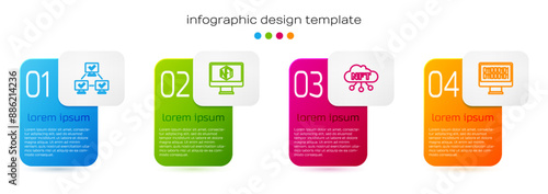 Set line NFT blockchain technology, Monitor with art store app, cloud and Binary code. Business infographic template. Vector