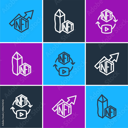 Set line NFT growth bar chart, Digital crypto and icon. Vector