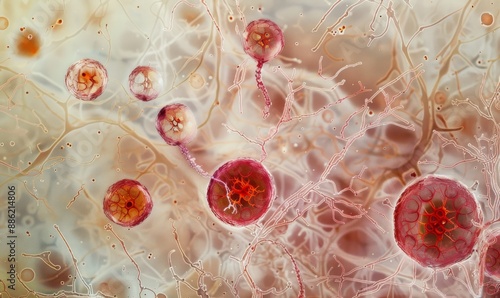 Fetal ovary: Oocyte development micrograph depicting leptotene and pachytene stages photo