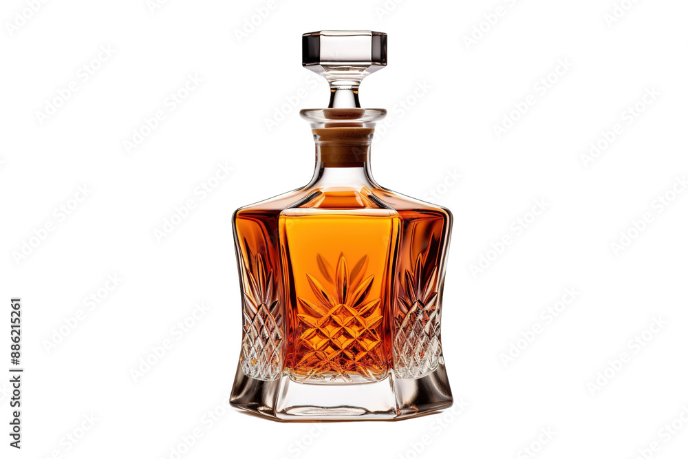 A Crystal Decanter Filled With Amber Liquid, Awaiting Its Moment on a White or Clear Surface PNG Transparent Background. A Crystal Decanter Filled With Amber Liquid, Awaiting Its Moment on a White or Clear Surface PNG Transparent Background.